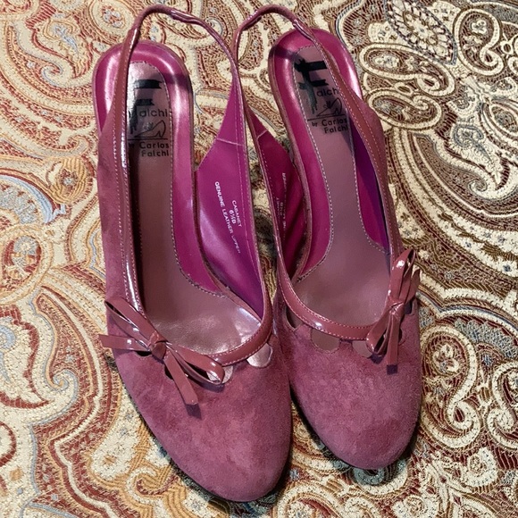 Carlos Falchi Shoes - dusty raspberry genuine suede sling backs